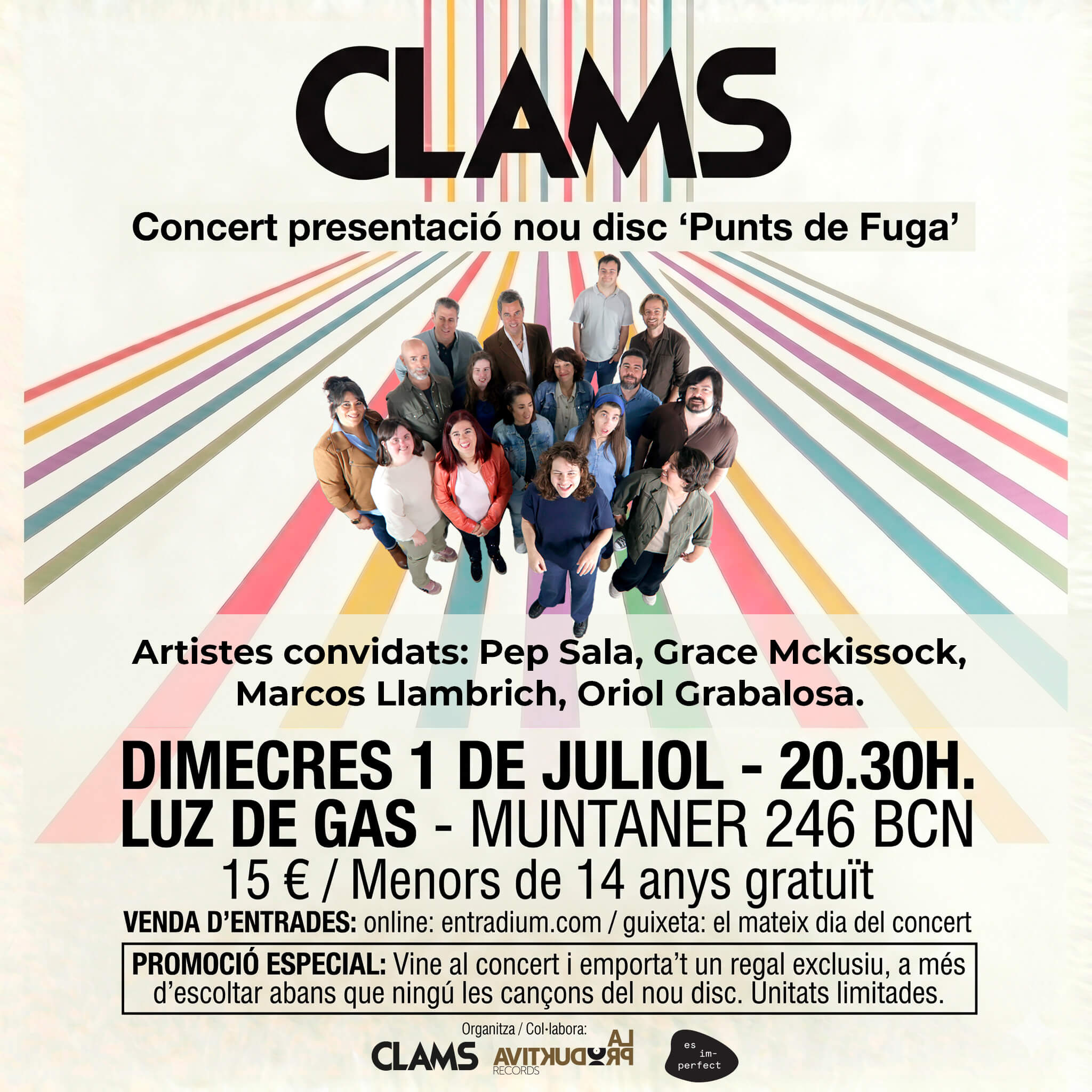 Clams presenta el seu nou EP "punts de fuga" el 1 de julio a la sala Luz de Gas a les 20:30h